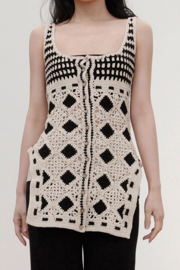 SWAYING/KNIT Embroidered Crochet Vest with Bandeau White/Black SW22SST57
